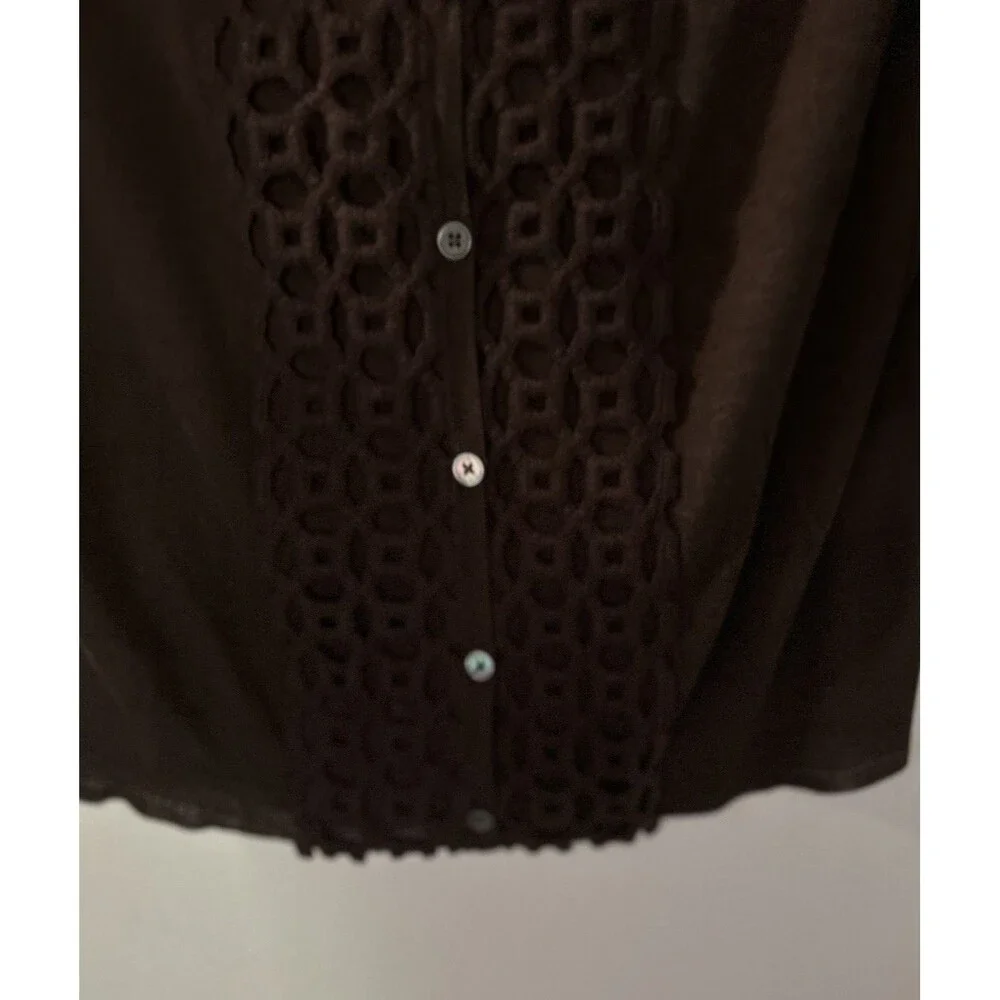 Tory Burch Cardigan Sheer Women’s Brown Silk Cashmere Blend Crochet Panel XL